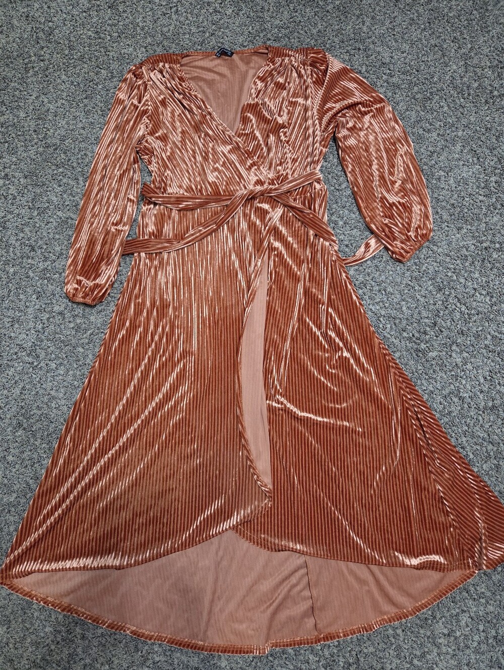 Women's High-Low Velvet Wrap Dress in Rust